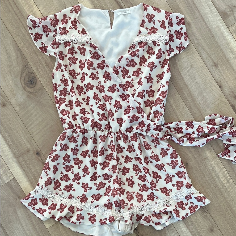 Tularosa Red and White Floral Romper